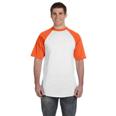 Augusta Sportswear 423 Baseball Short Sleeve Top 2.0 in White/Orange size Medium | Cotton Polyester