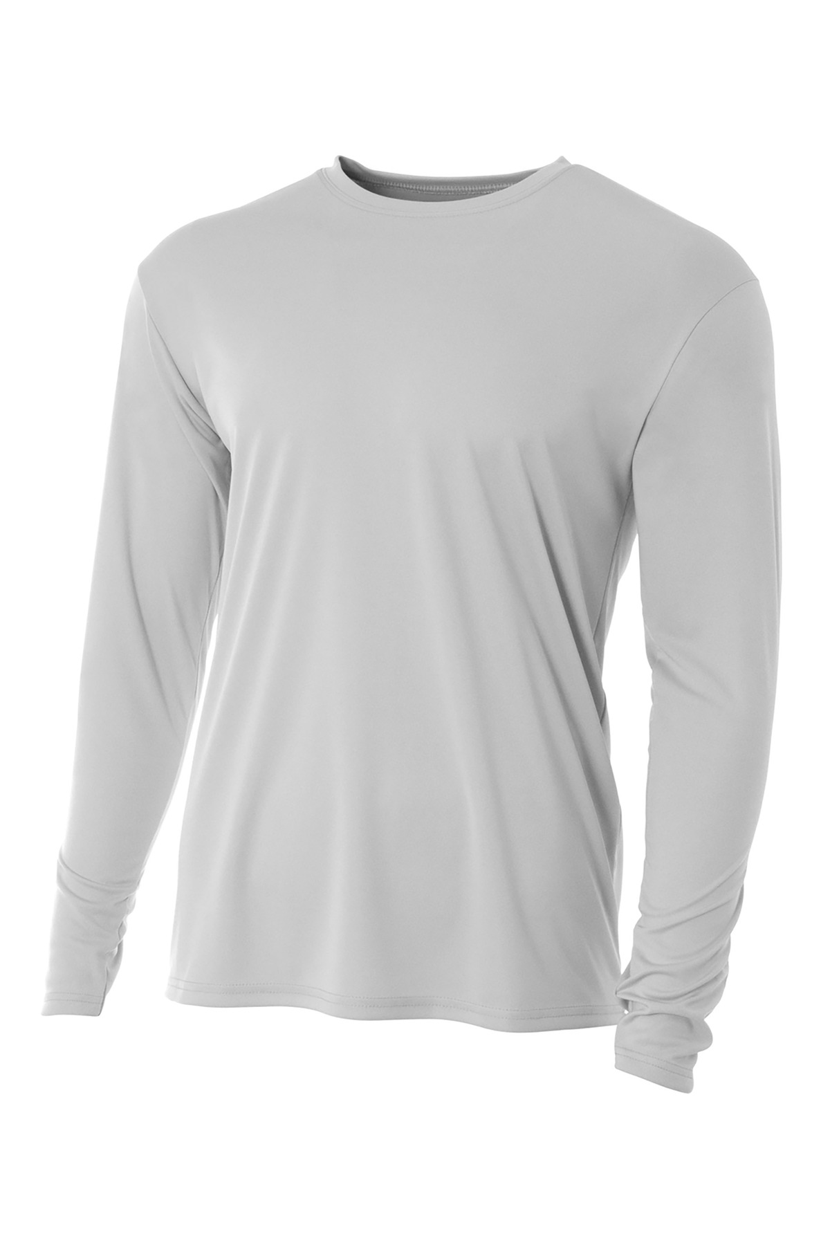 A4 N3165 Men's Cooling Performance Long Sleeve T-Shirt in Silver size XL | Polyester A4N3165