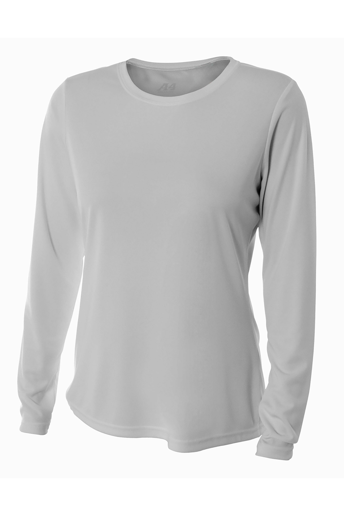 A4 NW3002 Athletic Women's Long Sleeve Cooling Performance Crew Shirt in Silver size XS | Polyester A4NW3002