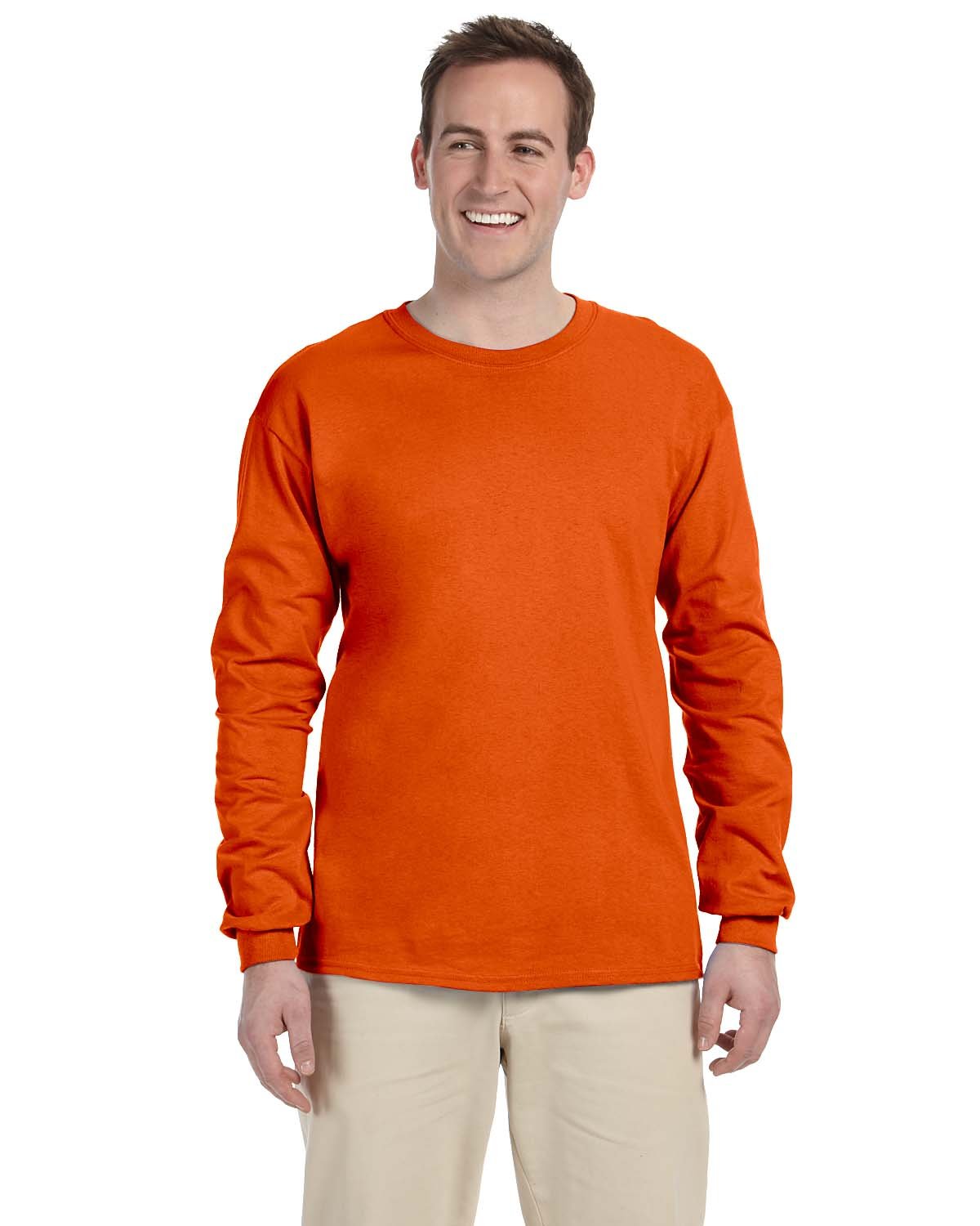 Gildan G240 Cotton Long Sleeve T-Shirt in Orange size Small 2400, G2400