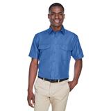 Harriton M580 Men's Key West Short-Sleeve Performance Staff Shirt in Pool Blue size Medium | Polyester