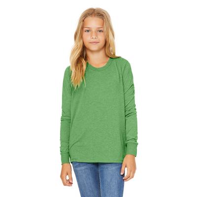 Bella + Canvas 3501Y Youth Jersey Long-Sleeve T-Shirt in Green Triblend size Small | Cotton B3501Y