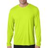 Hanes 482L Adult Cool DRI with FreshIQ Long-Sleeve Performance T-Shirt in Safety Green size Large | Polyester