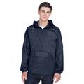 UltraClub 8925 Adult Quarter-Zip Hooded Pullover Pack-Away Jacket in True Navy Blue size 4XL | Nylon