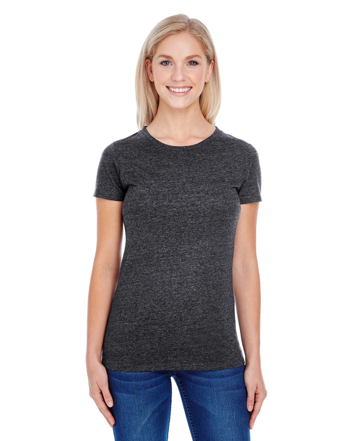 Threadfast Apparel 202A Women's Triblend Short-Sleeve T-Shirt in Black size 2XL | Ringspun Cotton