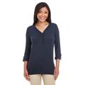 Devon & Jones DP186W Women's Perfect Fit Y-Placket Convertible Sleeve Knit Top in Navy Blue size Small | Modal