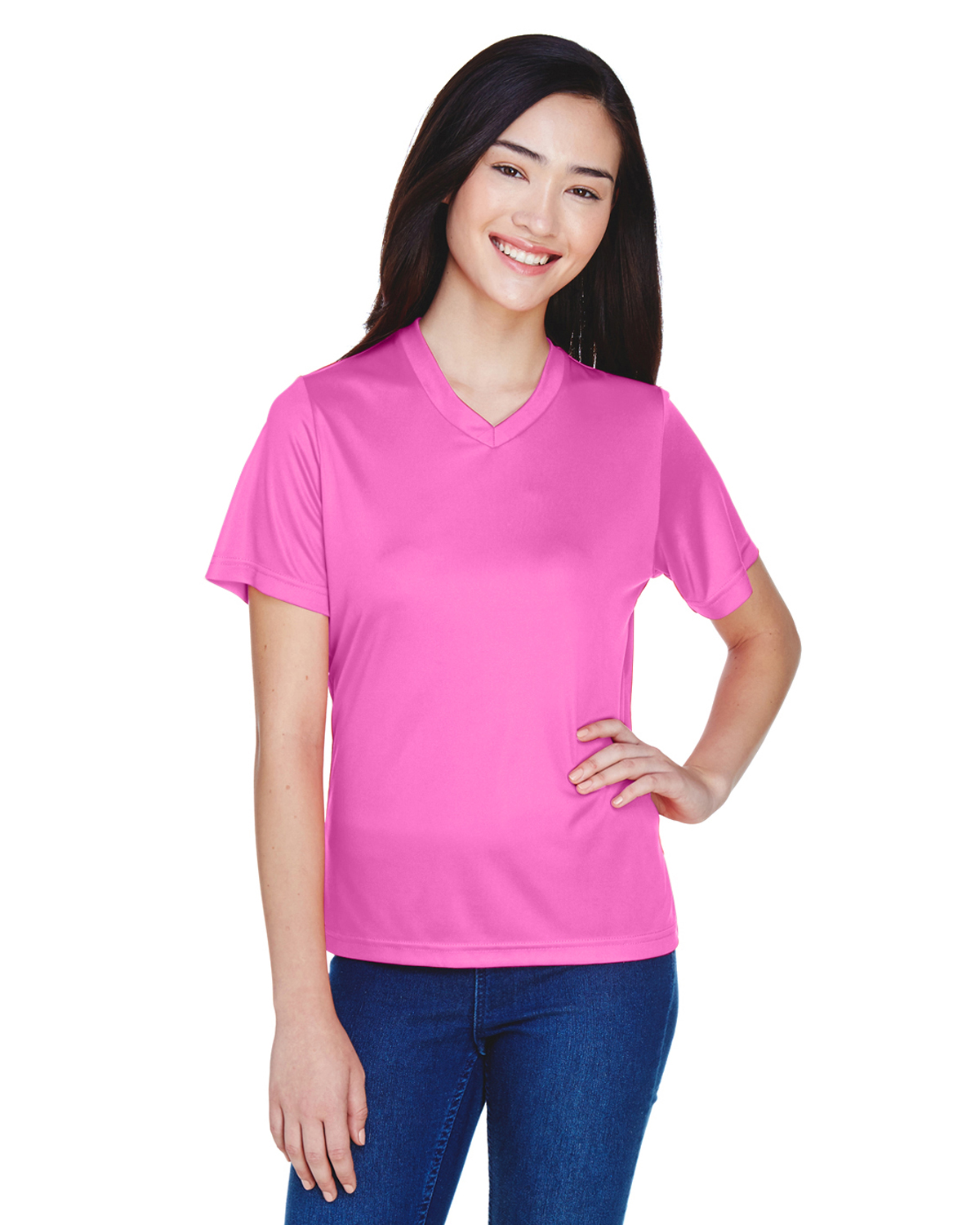 Team 365 TT11W Athletic Women's Zone Performance T-Shirt in Sport Charity Pink size Large | Polyester