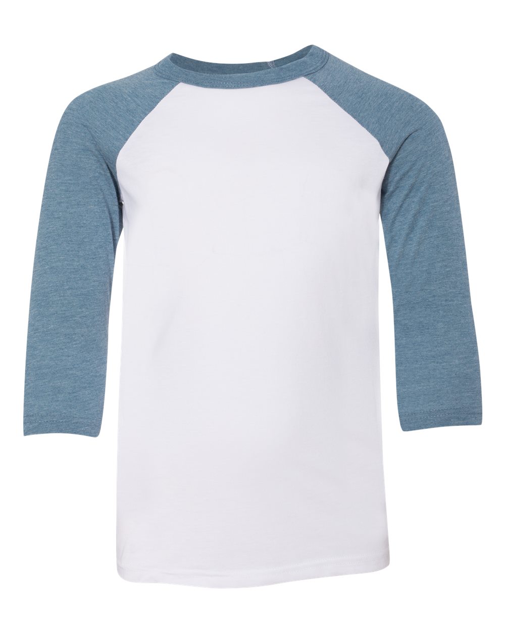 Bella + Canvas 3200Y Youth Three-Quarter Sleeve Baseball Top in White/Denim size Medium | Cotton/Polyester Blend B3200Y