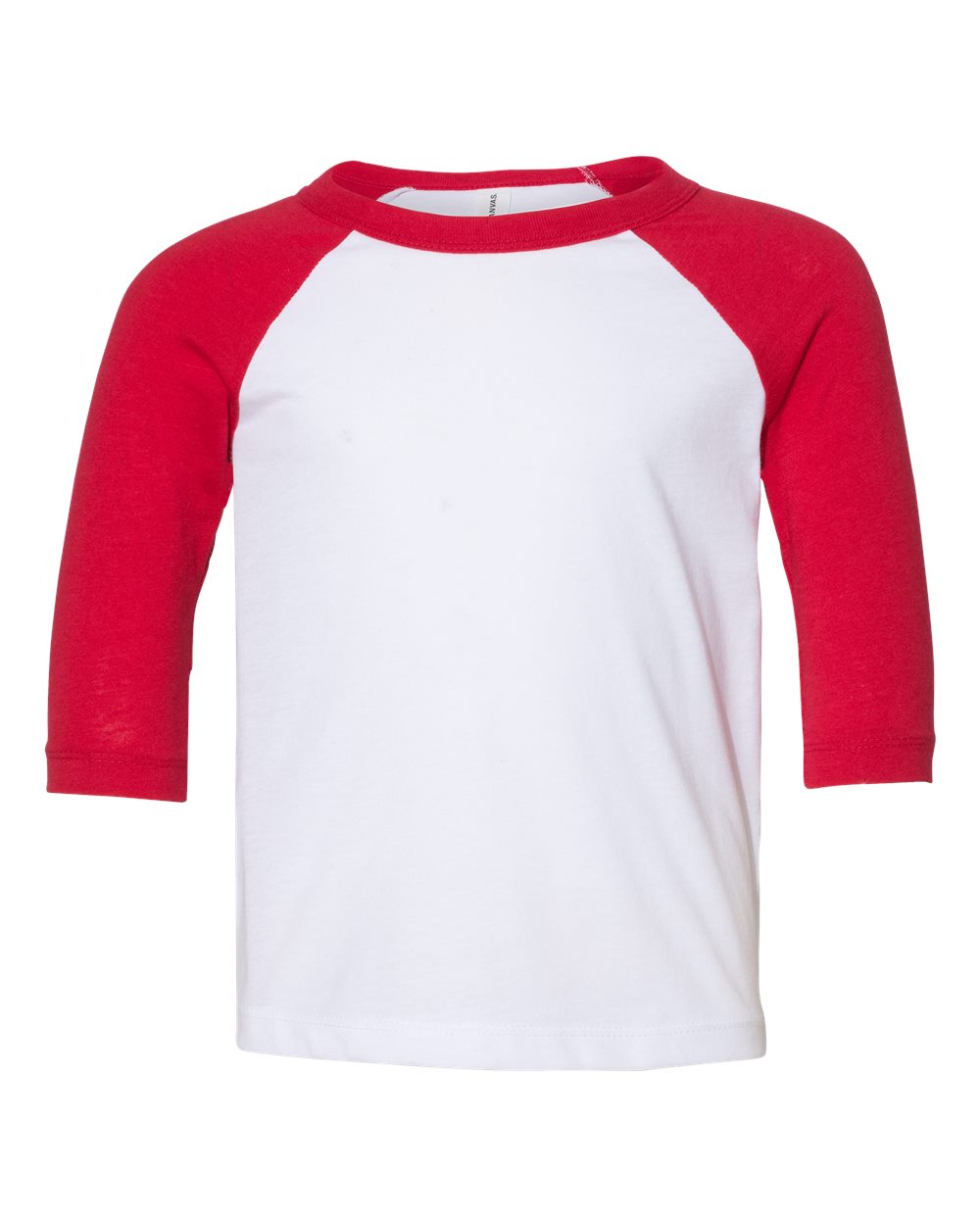 Bella + Canvas 3200T Toddler Three-Quarter Sleeve Baseball Top in White/Red size 2T | Cotton/Polyester Blend B3200T