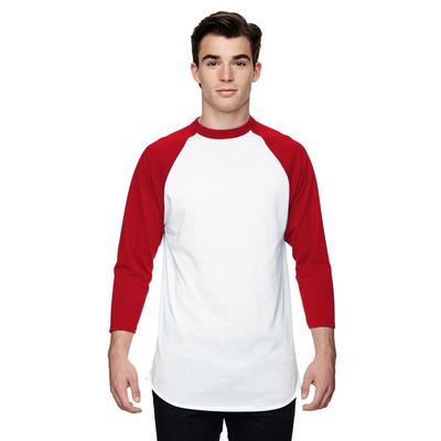 Augusta Sportswear AG4420 Athletic Baseball 3/4 Sleeve Top 2.0 in White/Red size XL | Cotton Polyester 4420