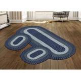 Braid Collection 3pc Set Stain Resistant Reversible Indoor Oval Area Rug by Better Trends in Dark Blue Stripe