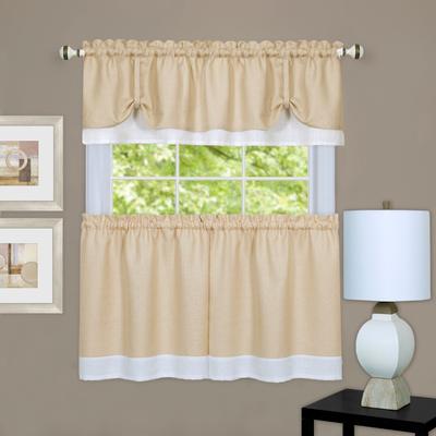 Wide Width Darcy Window Curtain Tier and Valance Set by Achim Home Décor in Tan White (Size 58" W 24" L)