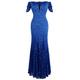 Angel-fashions Women's V-Neck Lace Split Ruffled Crimped Wedding Dress - Blue - L