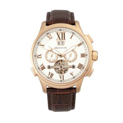"Heritor Watches Automatic Hudson Leather-Band Watch w/Date Rose Gold/Brown Model: HERHR7504"