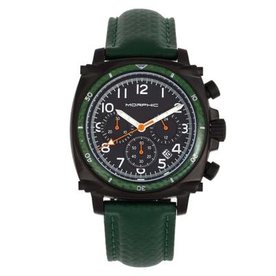 "Morphic Watches M83 Series Chronograph Leather-Band Watch w/ Date Black/Green One Size"