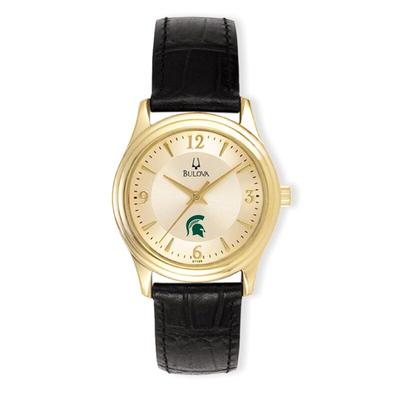 Michigan State Spartans Women's Stainless Steel Leather Band Watch - Gold/Black