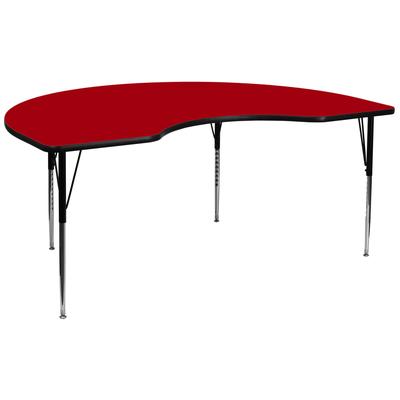 Flash Furniture 48''W x 96''L Kidney Red Thermal Laminate Activity Table - Standard Height Adjustabl