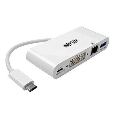 Tripp Lite USB C to DVI Multiport Video Adapter Converter 1080p w/ USB-A Hub, USB-C PD Charging, Gig