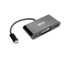 Tripp Lite USB C to DVI Adapter Converter w/ USB-A Hub & PD Charging USB Type C Thunderbolt 3, USB-C
