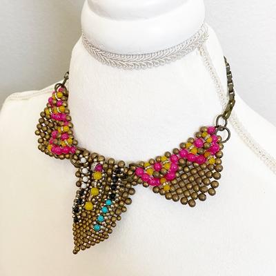 Anthropologie Jewelry | Anthropologie Beaded Collar Necklace | Color: Pink/Tan | Size: Os