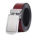 Tonywell Mens Genuine Leather Ratchet Belts with Distinctive Buckle Fashion Colors Belt 30mm Wide Custom Fit (One Size:32"-45"Waist, Wine Red Leather & Silver Metal Buckle)