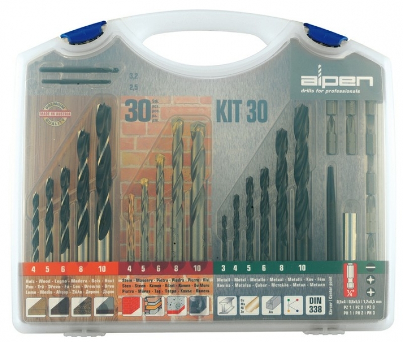 Bohrerset Metall/Stein/Holz , mit Körner und Bits , 30-teilig Image