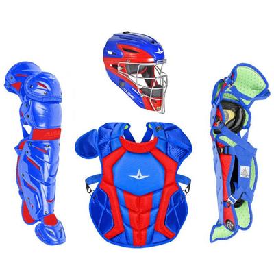 All Star System7 Axis NOCSAE Certified Two Tone Baseball Catcher's Gear Set - Ages 12-16 Royal/Scarlet