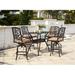 Lark Manor™ Anhar 5-Piece Patio Counter Height Bar Set w/ Cushions & 26 x 52" Rectangular Bar Table Wood/Metal in Brown | Wayfair