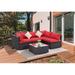 Orren Ellis Morrowville 5 Piece Rattan Sectional Seating Group w/ Cushions Synthetic Wicker/All - Weather Wicker/Wicker/Rattan in Red | Outdoor Furniture | Wayfair