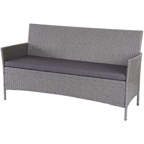 HHG – 3-Sitzer Poly-Rattan Gartenbank Hamar, Sitzbank grau, Kissen anthrazit – gray
