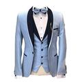 Men's Light Blue Shawl Lapel One Button Wedding Suits Regular Fit 3 PC Jacket Vest Pants Groom Tuxedos Light Blue 42 Chest / 36 Waist