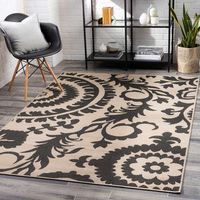 Kongiganak 7'3" x 10'6" Cottage Black/Light Beige/Beige Outdoor Area Rug - Boutique Rugs