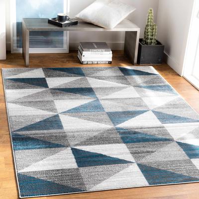 Volant 2'7" x 7'3" Modern Light Gray/White/Charcoal/Blue/LightGray/Light Gray Runner - Boutique Rugs