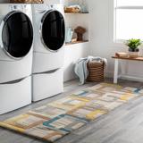 Harlech 2'6" x 8' Modern Wool Ivory/Brown/Dark Blue/Gray/Mustard/Navy/Dark Red Runner - Hauteloom