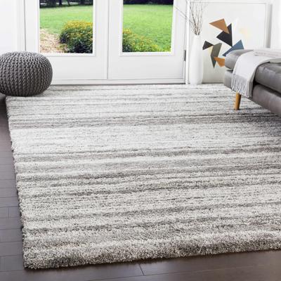 Whiteville 7'10" x 10'10" Modern Handmade Solid Stripes White/Gray Area Rug - Boutique Rugs