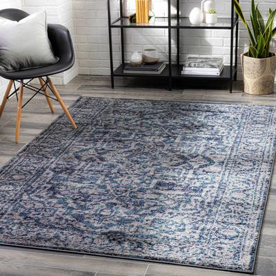 Costigan 6'7" Square Traditional Navy/White/Charcoal/Light Gray/Blue/LightGray/Light Gray Area Rug - Boutique Rugs