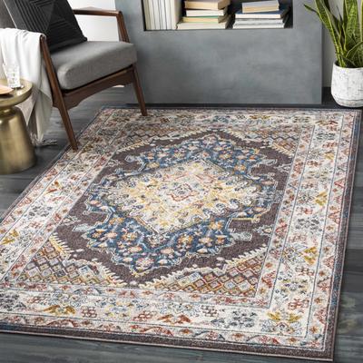 Ridley 5'3" x 7' Traditional Cream/Taupe/Charcoal/Dark Blue/Gray/Ice Blue/Mustard/Rust/Brick Red/Navy Area Rug - Boutique Rugs