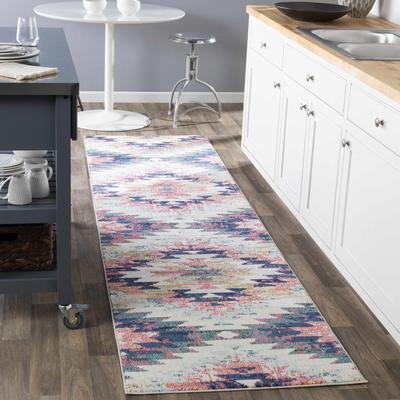 Lewisberry 6'7" x 9' Rustic White/Aqua/Teal/Dark Blue/Black/Charcoal/Light Brown/Mustard/Pink/Purple/Light Beige/Peach/Navy/Peach/Light Brown/Navy/Beige Area Rug - Boutique Rugs