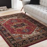 Malpas 6'7" x 9'6" Traditional Black/Dark Blue/Ivory/Burgundy/Light Brown/Light Olive/Orange/Yellow/Navy/Olive Area Rug - Hauteloom