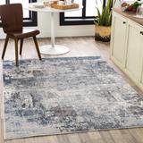 Netherfield 6'7" Round Modern Cream/Taupe/Charcoal/Dark Blue/Gray/Navy Area Rug - Hauteloom