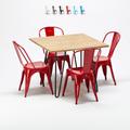 Table et 4 chaises carrées en métal et bois au style industriel Lix tribeca Couleur: Rouge