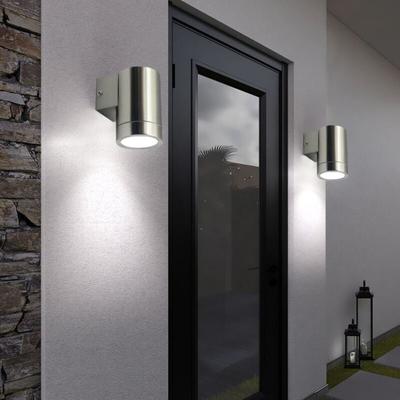 2er Set Fassaden Außen Lampen rund Edelstahl Down Wand Leuchten Veranda Spot Strahler silber 1-flg Image