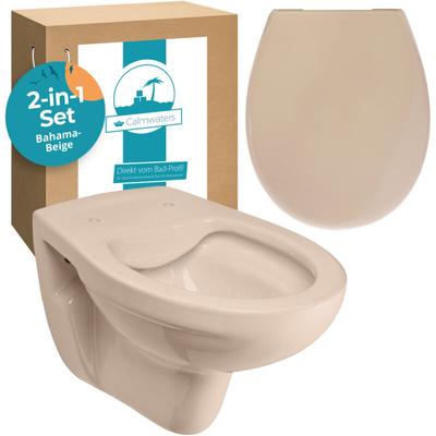 Calmwaters® Spülrandloses Hänge WC, Tiefspül WC aus Keramik, Komplettset mit WC Sitz mit