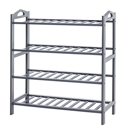 SONGMICS Bamboo Entryway Shoe Shelf Storage Organizer, Ideal for Hallway Bathroom Garden, 4-tier, Ash Gray