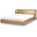 Letto Vera Pelle Color Oro a Doghe Testiera Alta Luci led 180 x 200 cm Paris - Oro