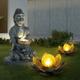 Lot de 3 lampes solaires à led Feng Shui Bouddha lampes de décoration de jardin fleurs de lotus