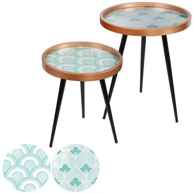 Urban Living - 2 Tables d'appoint design Art Déco - Diam 49 x 60 - Bleu clair