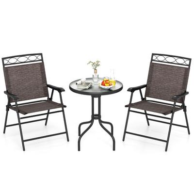 Costway 3 Pieces Outdoor Bistro Dining Furniture Set with 1.57 Inch Umbrella Hole