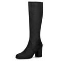 Allegra K Damen Round Toe Reißverschluss Blockabsatz Kniehohe Boots Stiefel Schwarz 39