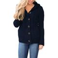 GOSOPIN Womens Casual Loose Winter Coat Ladies Hooded Cardigan with Pockets Winter Button Down Jackets Sweaters Blue Plus Size UK 24